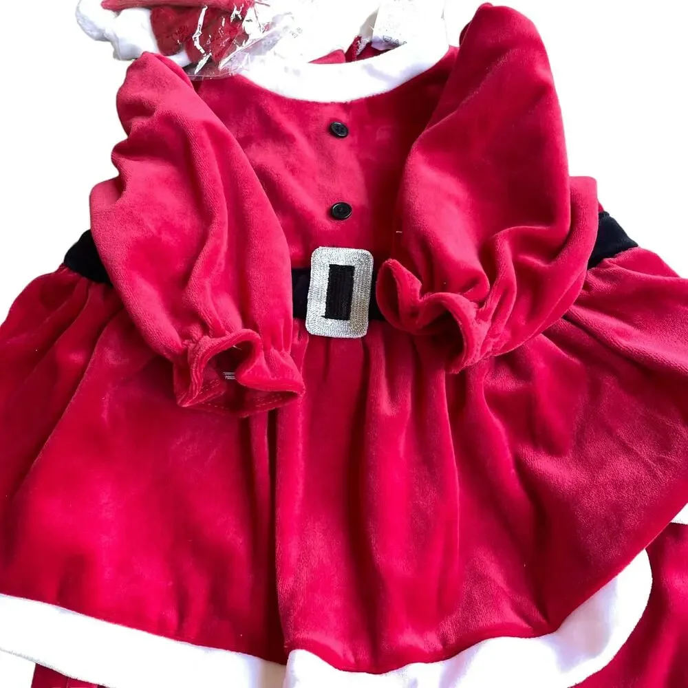 Vintage Santa Outfit Baby Girl 3-6 M Christmas Infant Red Coverall Simply Basic